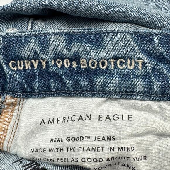 American Eagle Jeans Women 4 Blue Curvy 90s Bootcut Stretch Split Hem Light Wash - Picture 7 of 13